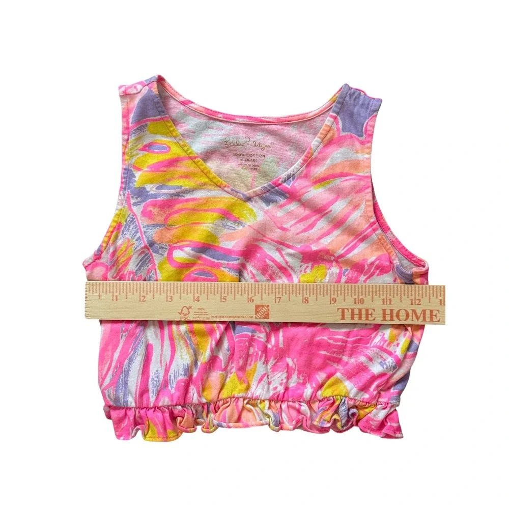 Lilly Pulitzer Girls Pink Tropical Palm High-Low Maxi Skirt Crop Top Set L 8-10
